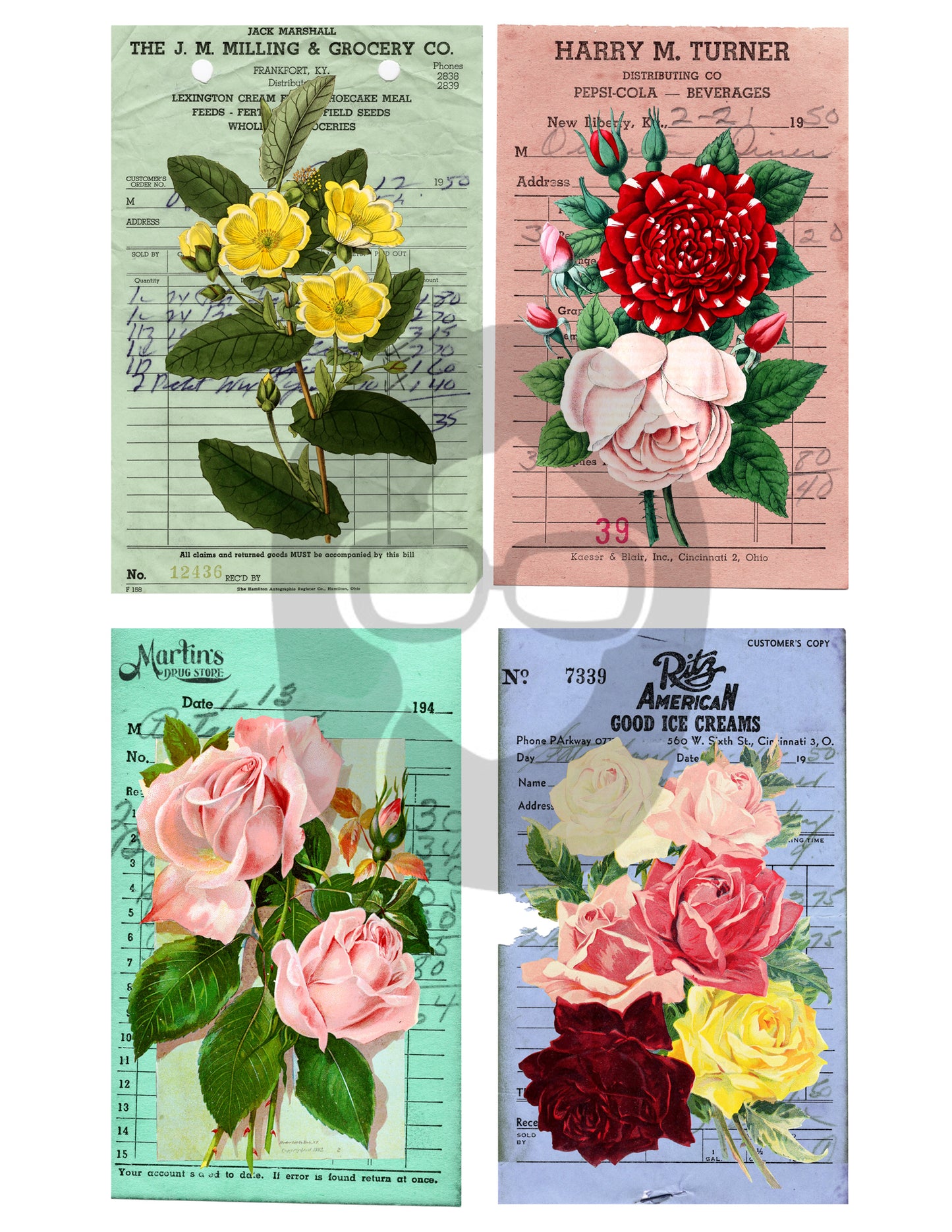 Printable Vintage Receipts - Set #1 - 3 Pg Instant Download - vintage junk journal, shabby chic, junk journal ephemera kit