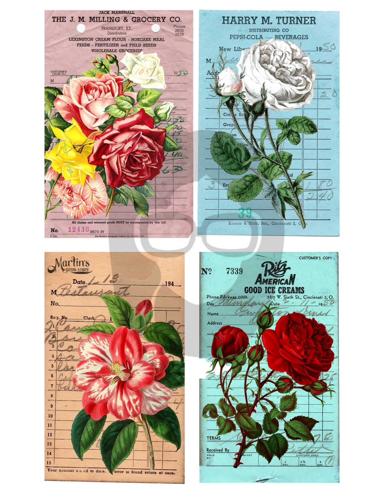 Printable Vintage Receipts - Set #1 - 3 Pg Instant Download - vintage junk journal, shabby chic, junk journal ephemera kit