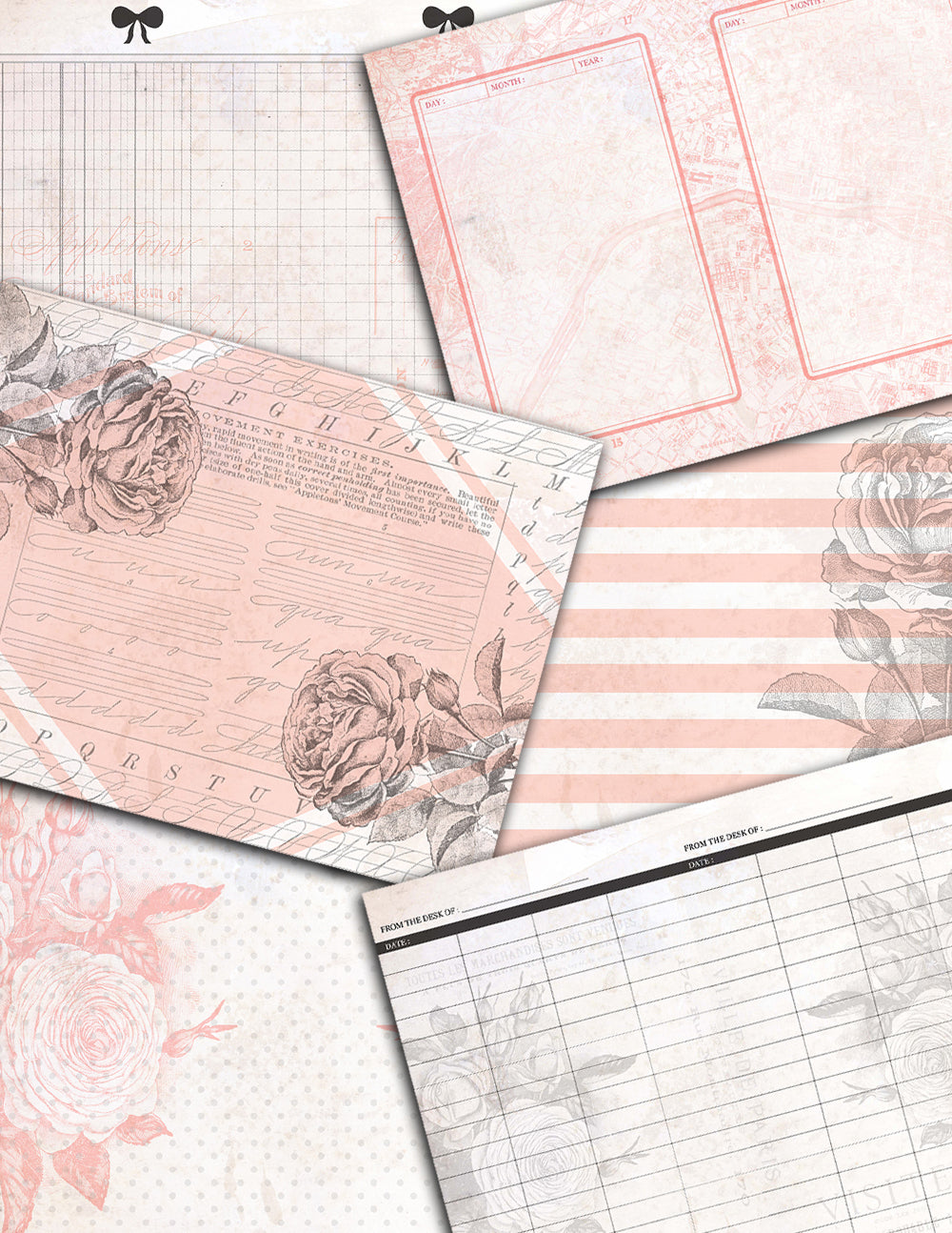 Junk Journal kit, Rose Notecards -27pg Digi Download- printable diary pack, vintage junk journal, floral digital paper, diy journal ephemera