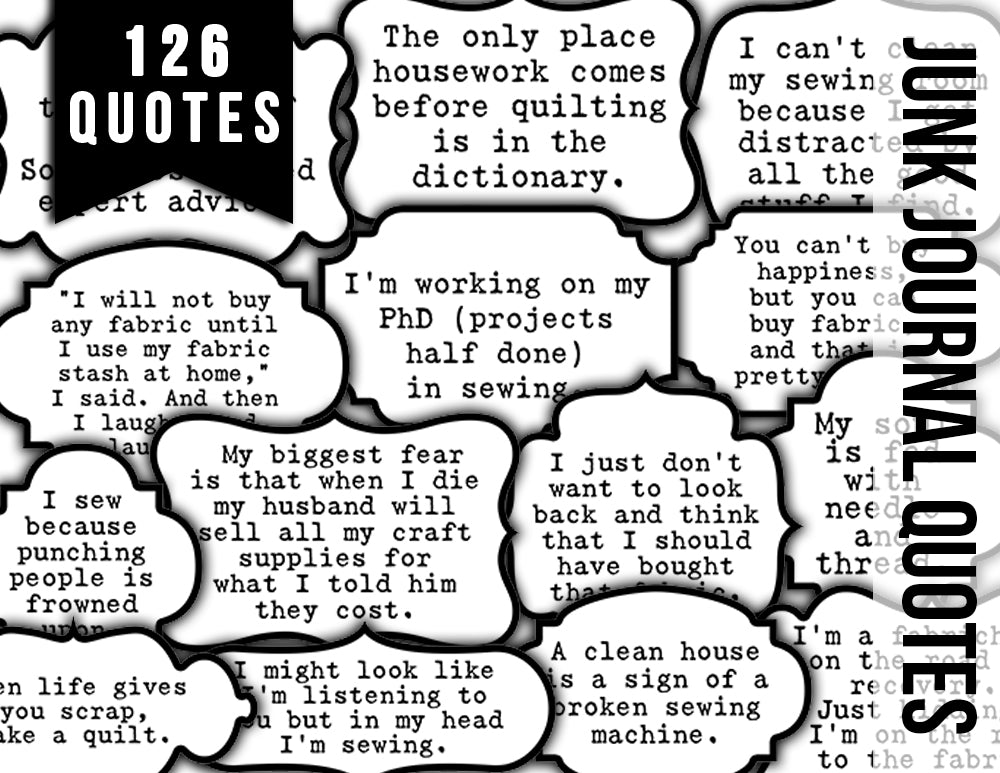 Sewing Quotes, Printable Quote Set -6pg Digital Download- Sewing Ephemera, Ephemera Words, Scrapbook Titles, Fussy Cut, Sewing Junk Journal