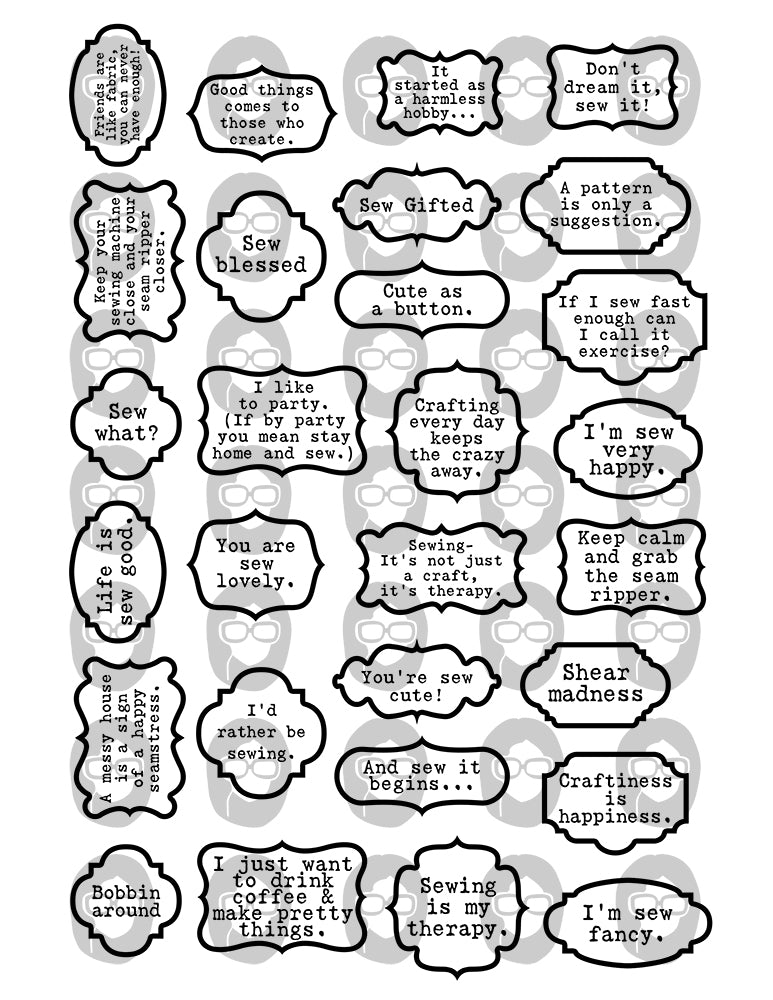 Sewing Quotes, Printable Quote Set -6pg Digital Download- Sewing Ephemera, Ephemera Words, Scrapbook Titles, Fussy Cut, Sewing Junk Journal