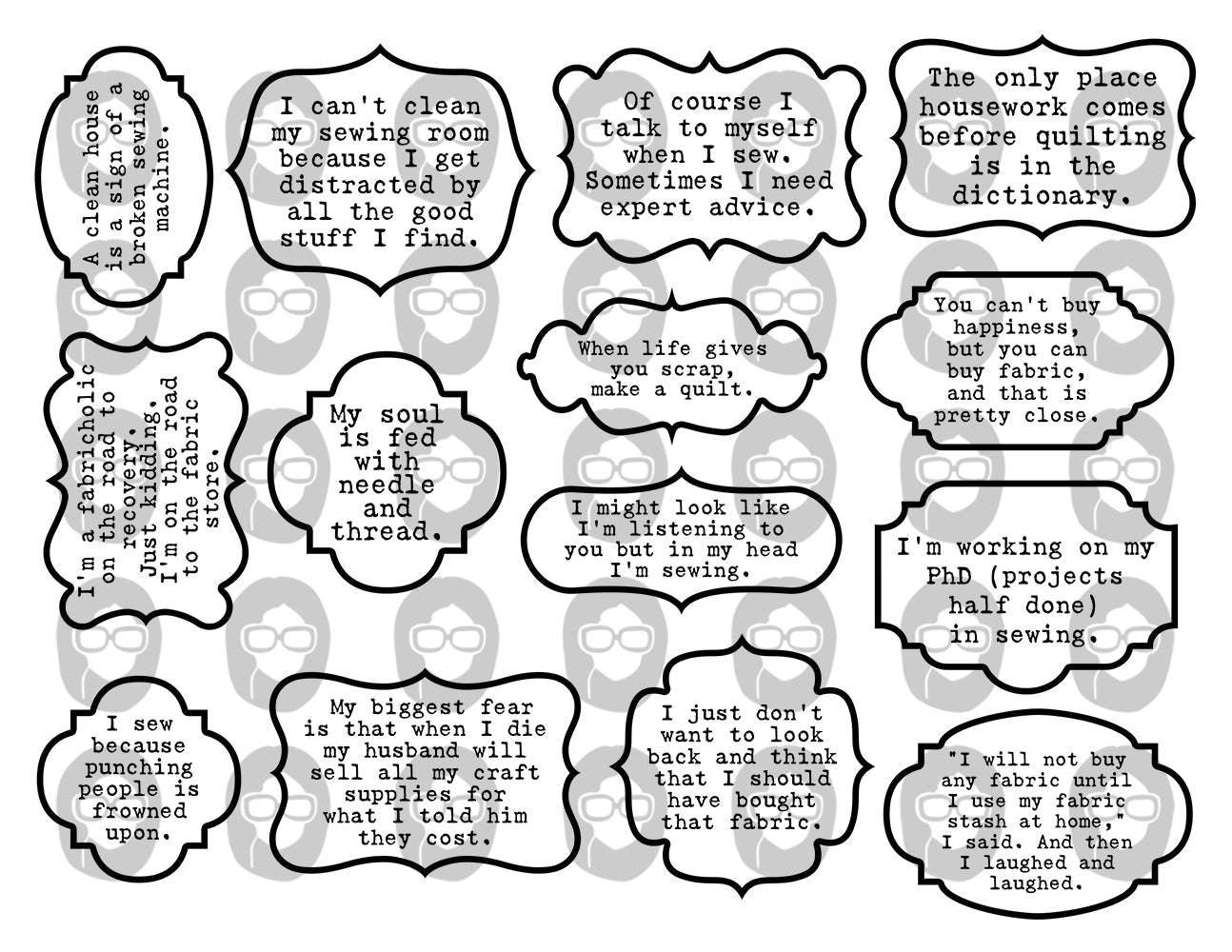 Sewing Quotes, Printable Quote Set -6pg Digital Download- Sewing Ephemera, Ephemera Words, Scrapbook Titles, Fussy Cut, Sewing Junk Journal