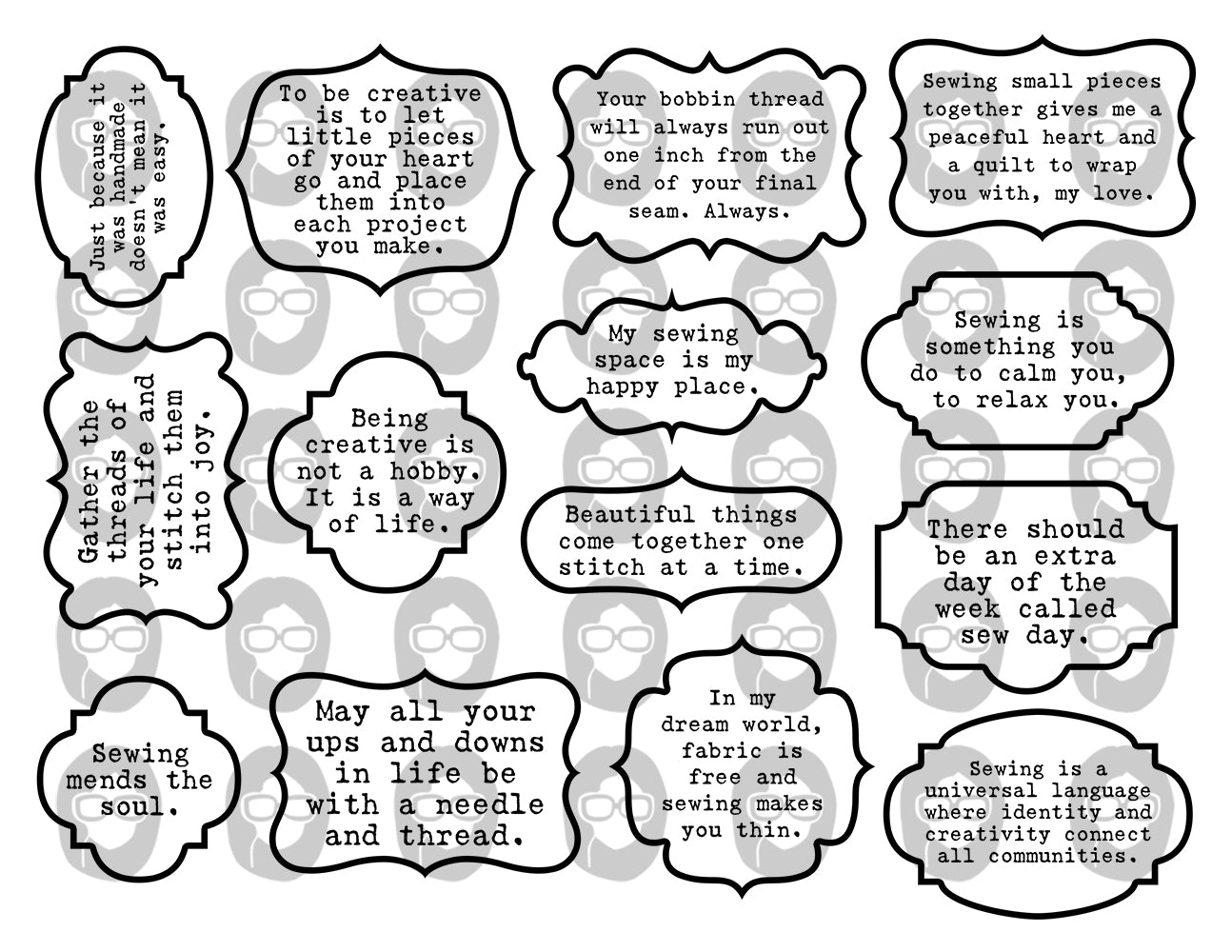 Sewing Quotes, Printable Quote Set -6pg Digital Download- Sewing Ephemera, Ephemera Words, Scrapbook Titles, Fussy Cut, Sewing Junk Journal