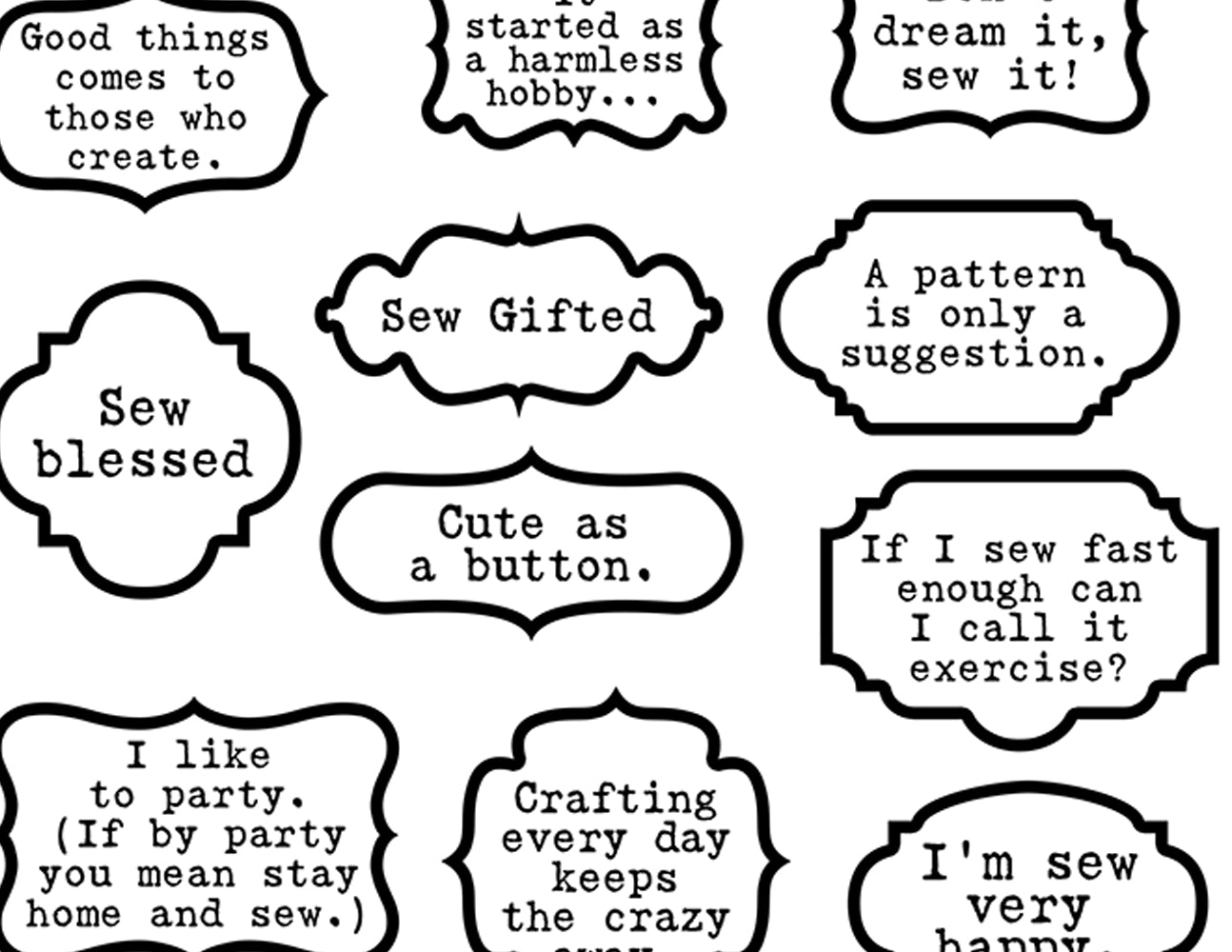 Sewing Quotes, Printable Quote Set -6pg Digital Download- Sewing Ephemera, Ephemera Words, Scrapbook Titles, Fussy Cut, Sewing Junk Journal
