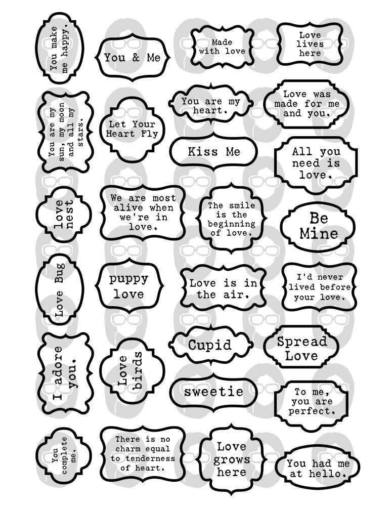 Quotes About Love, Valentines Day Quotes -6pg Digital Download- Scrapbook titles, Ephemera words, Printable journal labels, Ink Saver