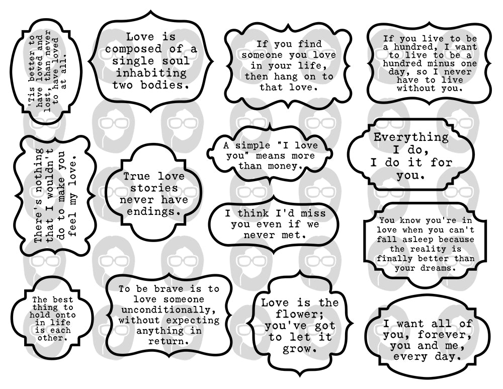 Quotes About Love, Valentines Day Quotes -6pg Digital Download- Scrapbook titles, Ephemera words, Printable journal labels, Ink Saver