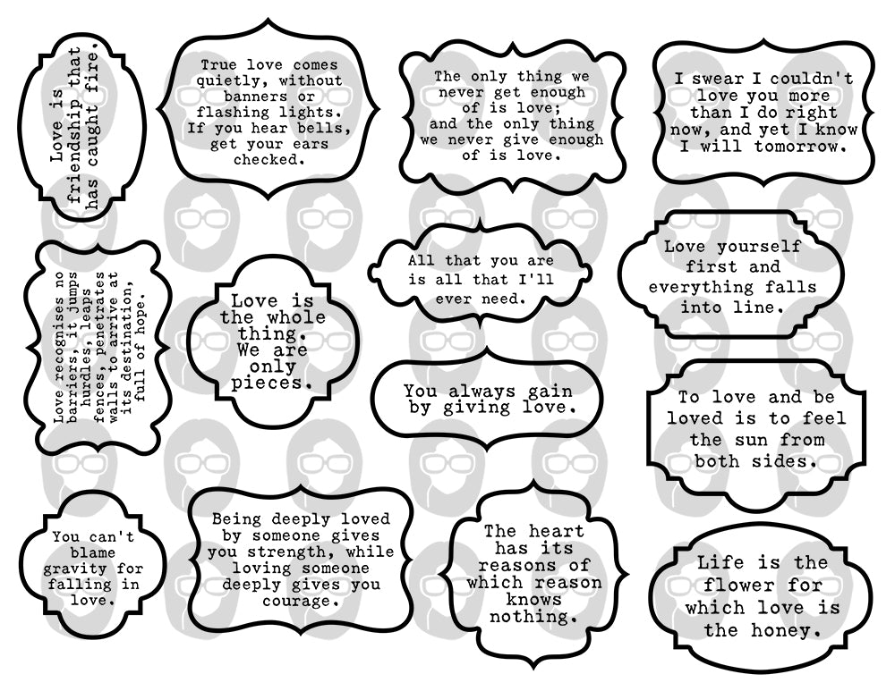 Quotes About Love, Valentines Day Quotes -6pg Digital Download- Scrapbook titles, Ephemera words, Printable journal labels, Ink Saver