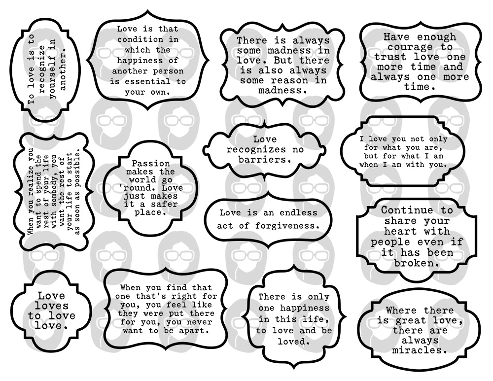 Quotes About Love, Valentines Day Quotes -6pg Digital Download- Scrapbook titles, Ephemera words, Printable journal labels, Ink Saver