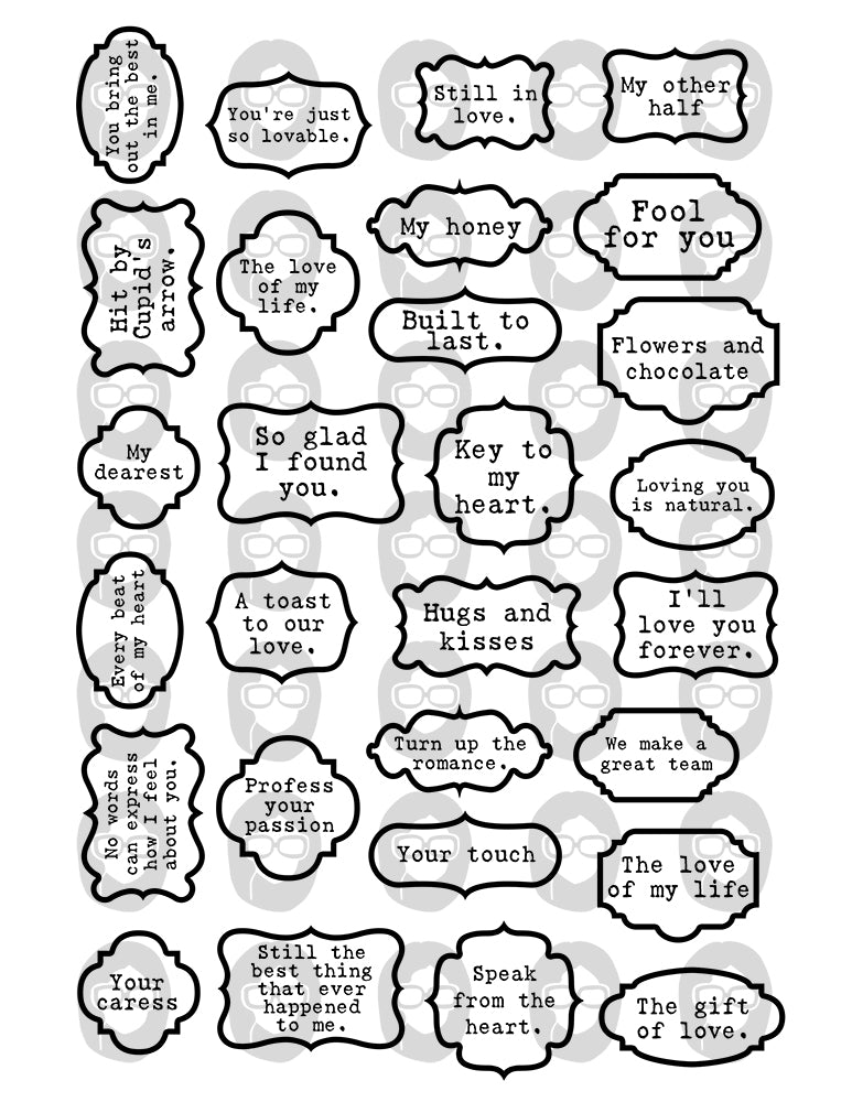 Quotes About Love, Valentines Day Quotes -6pg Digital Download- Scrapbook titles, Ephemera words, Printable journal labels, Ink Saver