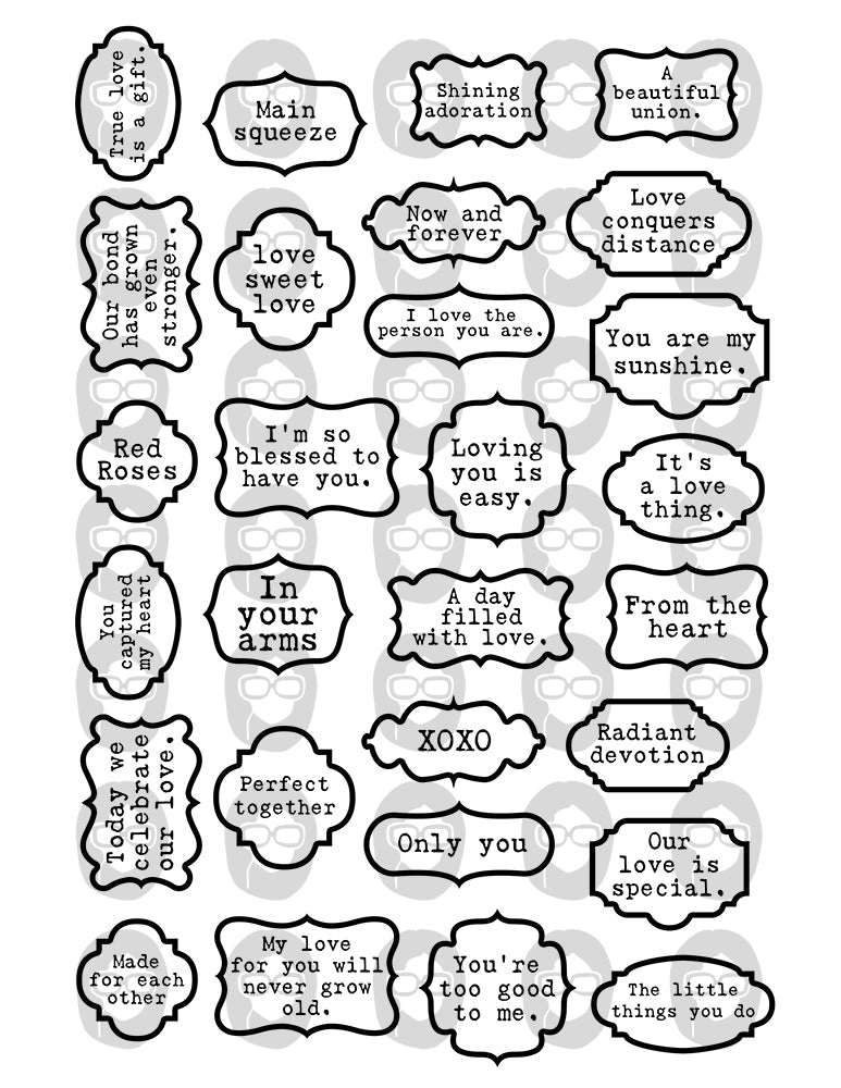 Quotes About Love, Valentines Day Quotes -6pg Digital Download- Scrapbook titles, Ephemera words, Printable journal labels, Ink Saver