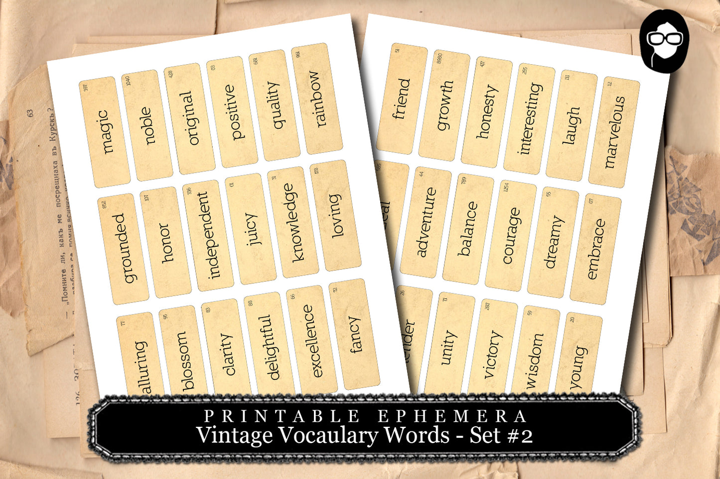 Vintage Vocabulary Cards Set #2 - 2 Page Instant Download - ephemera pack, altered art kit, junk journal kit, blank journal cards