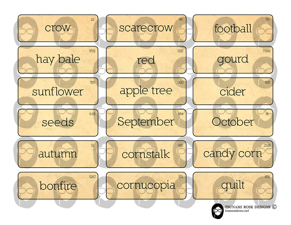 Fall Journal Printable, Vocabulary Flashcards - 9pg Digital Download- Autumn Quote, Scrapbook title, Thanksgiving, Journal Label, Fussy Cut