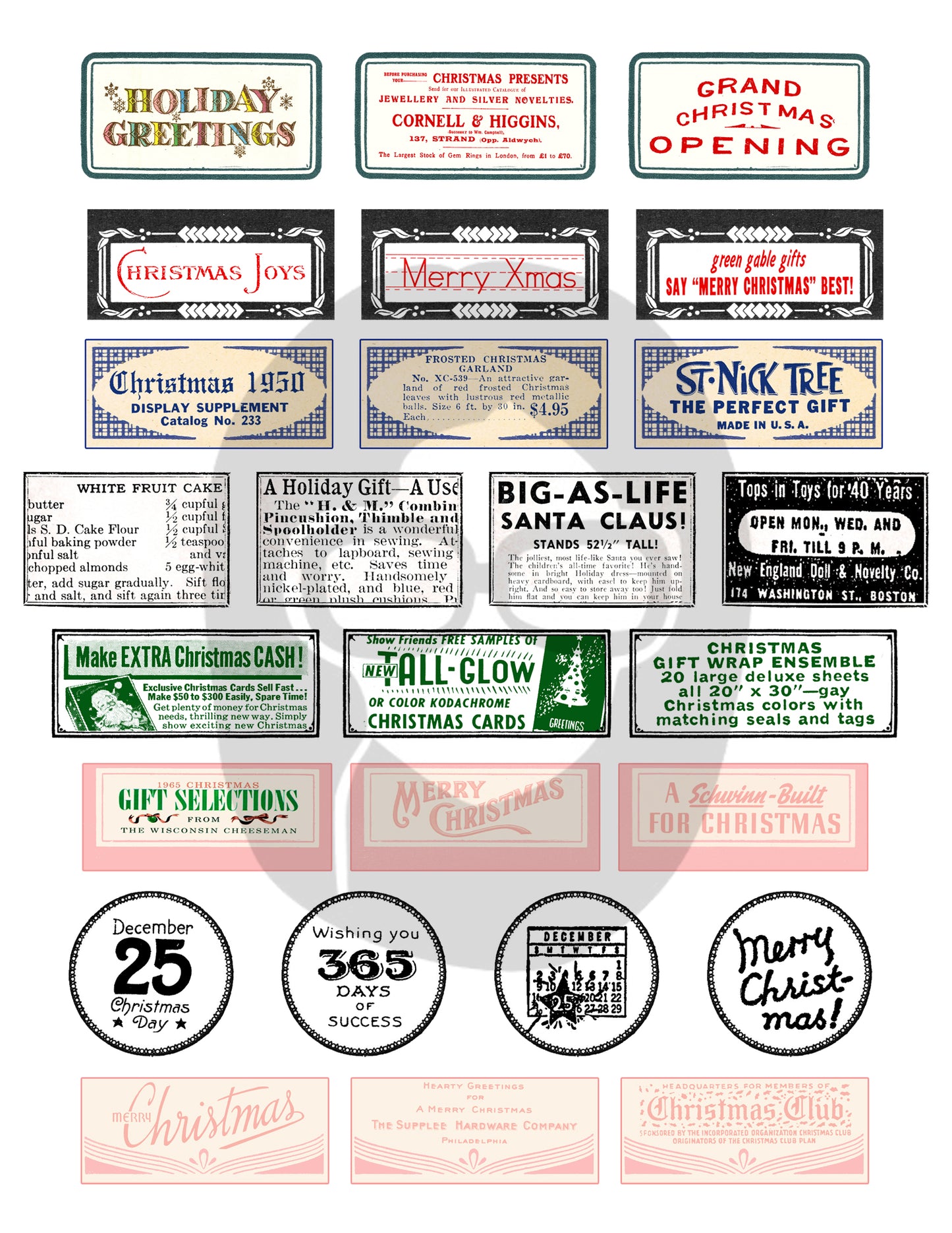 Christmas Labels - 2 Pg download - Christmas digital download, Christmas sentiments, printable journal kit