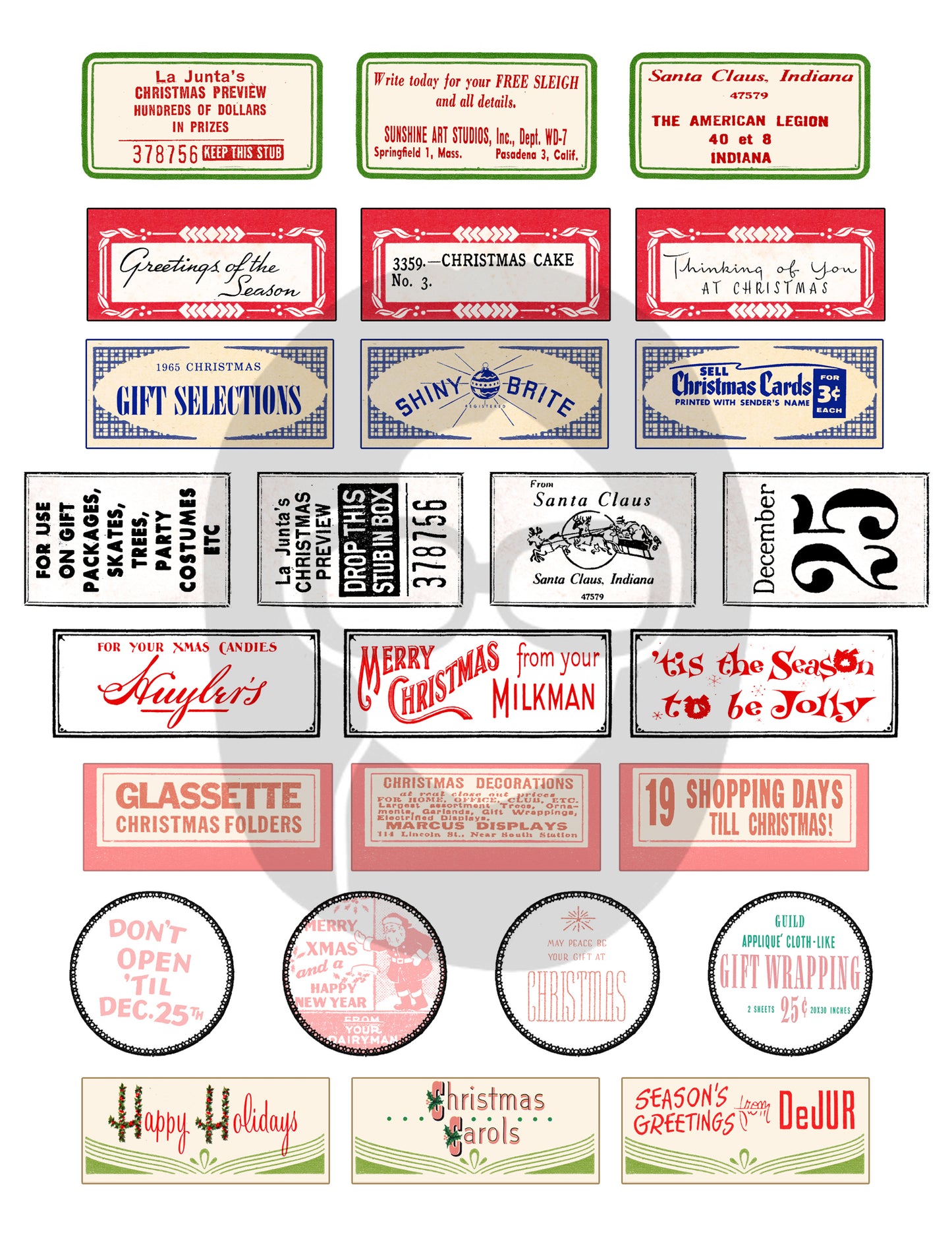 Christmas Labels - 2 Pg download - Christmas digital download, Christmas sentiments, printable journal kit