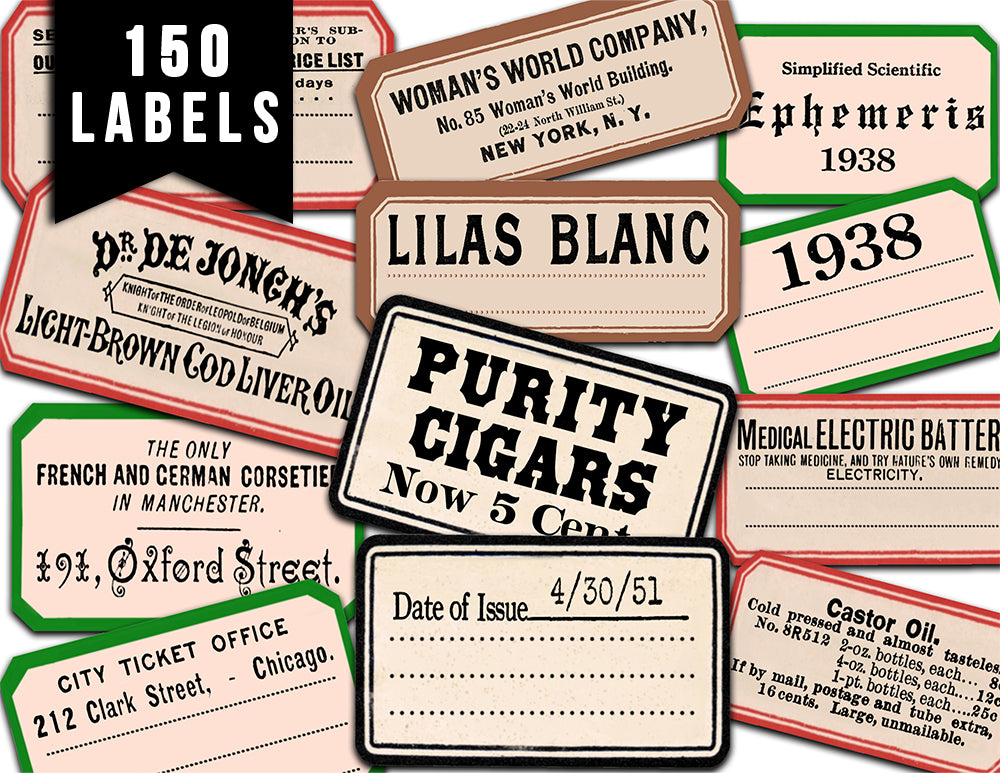 Junk Journal Labels, Ephemera Printable -4pg Digital Download- Vintage Words, Typography Art, Starter Kit, Fussy Cut Words, Scrapbook Title
