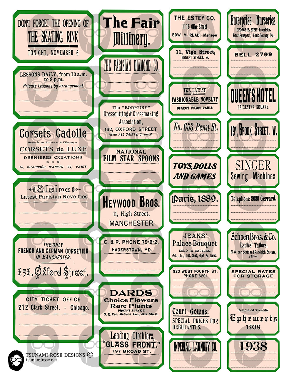Junk Journal Labels, Ephemera Printable -4pg Digital Download- Vintage Words, Typography Art, Starter Kit, Fussy Cut Words, Scrapbook Title