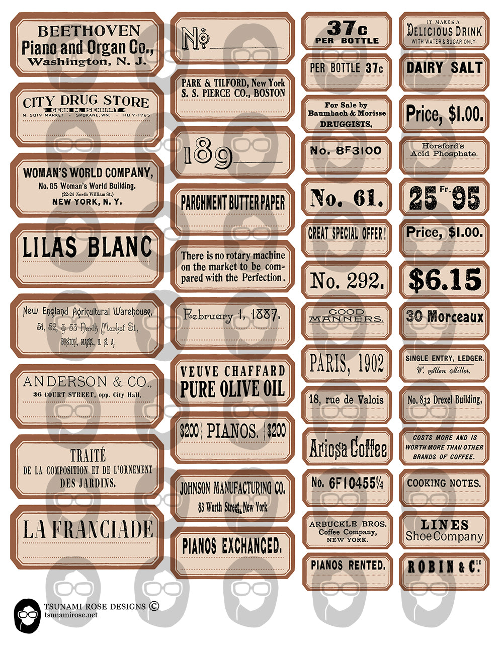 Junk Journal Labels, Ephemera Printable -4pg Digital Download- Vintage Words, Typography Art, Starter Kit, Fussy Cut Words, Scrapbook Title