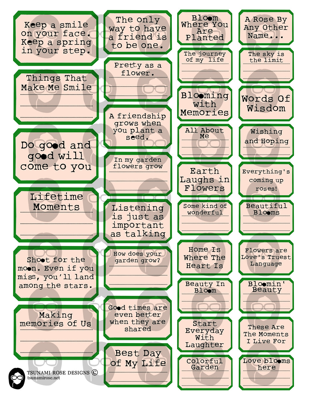 Junk Journal Labels, Printable Quote Set -4pg Digital Download- Fussy Cut Ephemera, Ephemera Words, Scrapbook Titles, Journaling Prompts