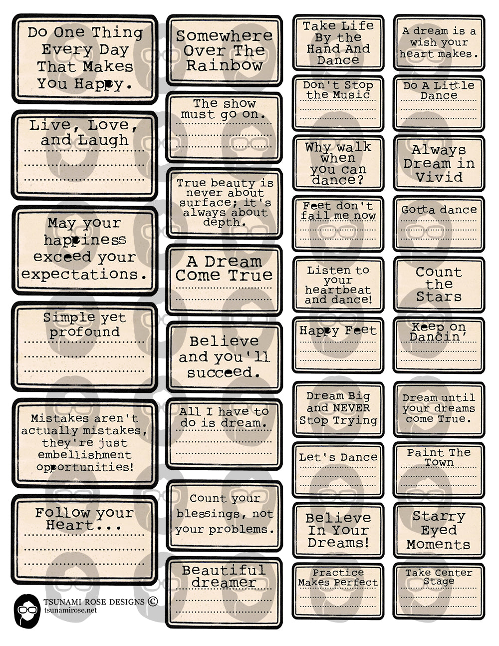 Junk Journal Labels, Printable Quote Set -4pg Digital Download- Fussy Cut Ephemera, Ephemera Words, Scrapbook Titles, Journaling Prompts