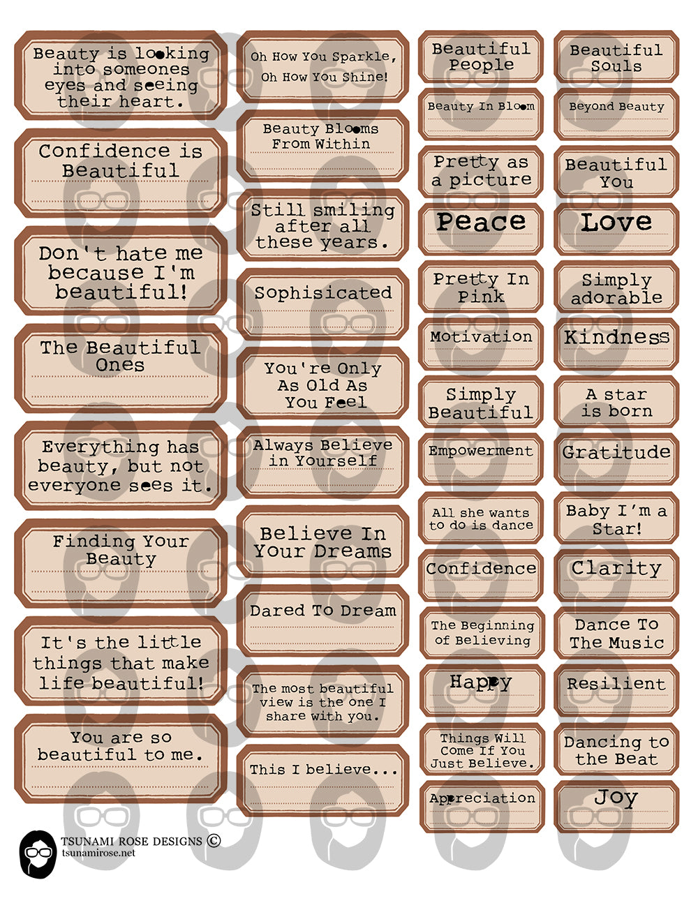 Junk Journal Labels, Printable Quote Set -4pg Digital Download- Fussy Cut Ephemera, Ephemera Words, Scrapbook Titles, Journaling Prompts
