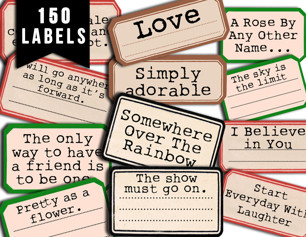 Junk Journal Labels, Printable Quote Set -4pg Digital Download- Fussy Cut Ephemera, Ephemera Words, Scrapbook Titles, Journaling Prompts