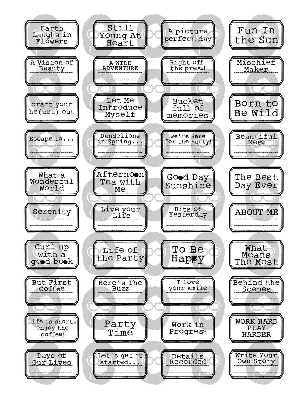 Ink Saver, Junk Journal Labels, Printable Quote Set -4pg Digital Download- Fussy Cut Ephemera, Scrapbook Titles, Journaling Prompts