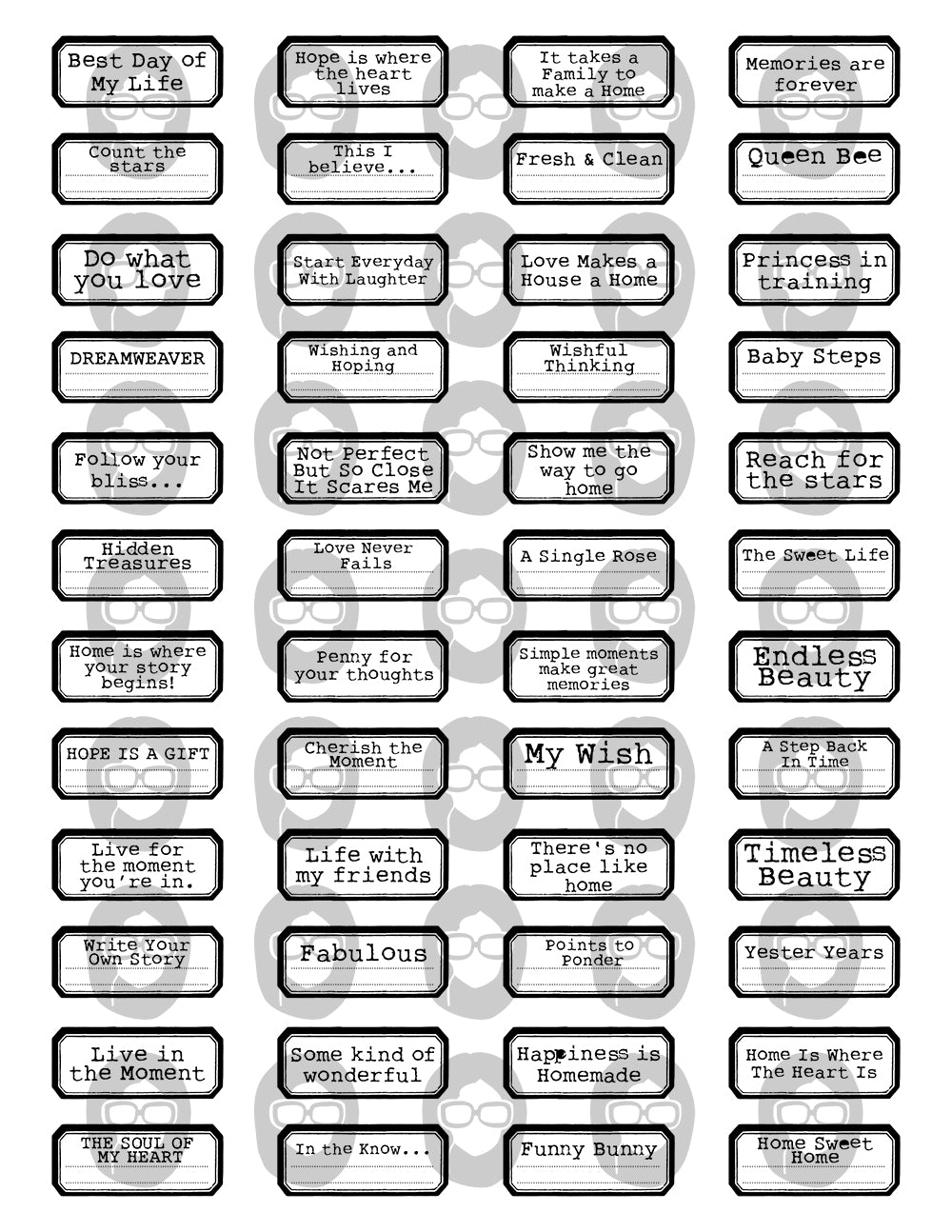 Ink Saver, Junk Journal Labels, Printable Quote Set -4pg Digital Download- Fussy Cut Ephemera, Scrapbook Titles, Journaling Prompts