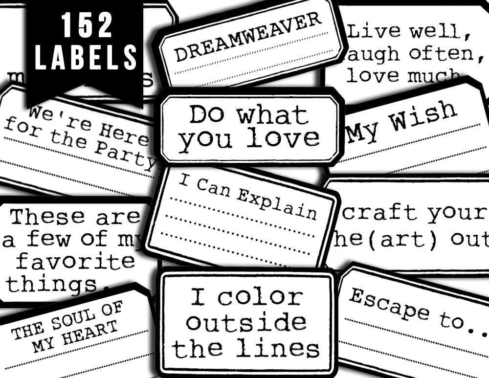 Ink Saver, Junk Journal Labels, Printable Quote Set -4pg Digital Download- Fussy Cut Ephemera, Scrapbook Titles, Journaling Prompts