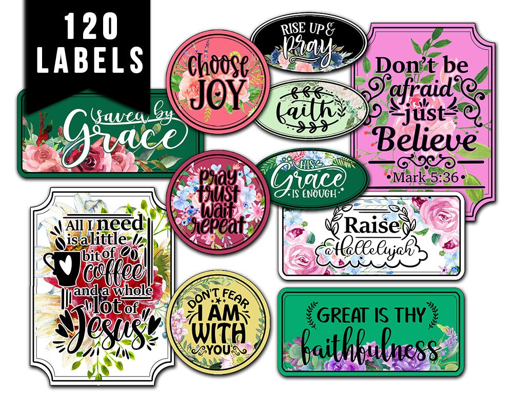 Junk Journal Labels, Faith Encouragement -10pg Digital Download- Scripture Sayings, Bible Verse Printable, Prayer Quotes, Christian Verses