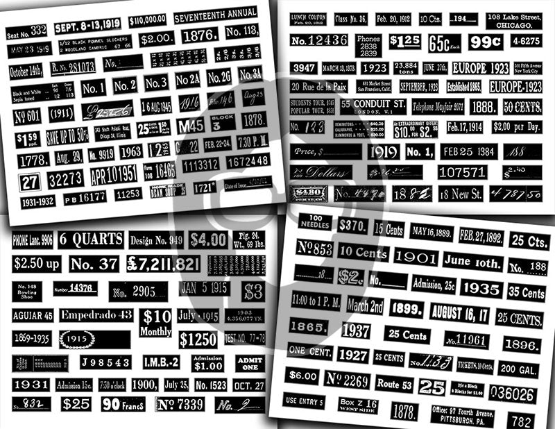 Junk Journal Labels, Vintage Numbers Printable -30pg Digital Download- Grungy Numbers, Fussy Cut Ephemera, Ink Saver, Distressed Labels