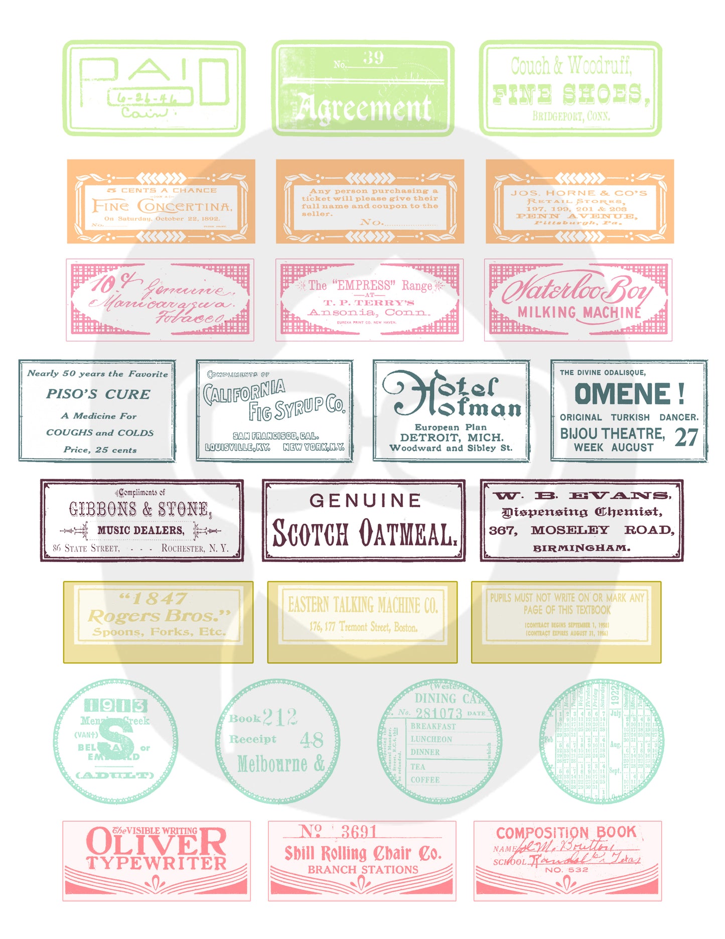 Printable Vintage Labels - Set #4 - 2 Page Instant Download - junk journal kit, ephemera paper pack, printable price labels