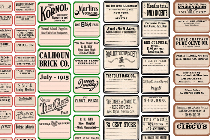 Vintage Labels - Set #8 - 4 Page Instant Download - junk journal kit,ephemera paper pack, printable price labels