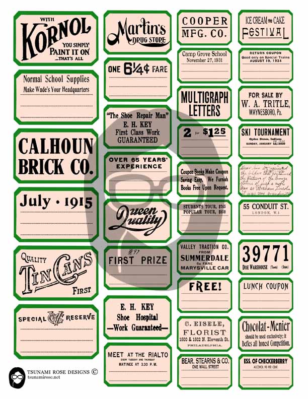 Vintage Labels - Set #8 - 4 Page Instant Download - junk journal kit,ephemera paper pack, printable price labels