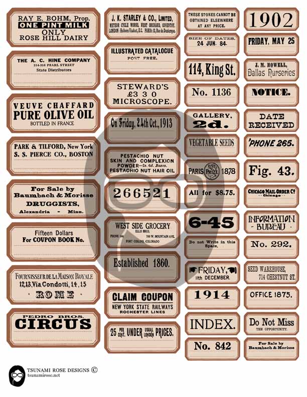 Vintage Labels - Set #8 - 4 Page Instant Download - junk journal kit,ephemera paper pack, printable price labels
