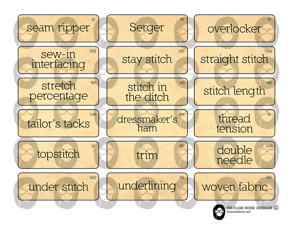 Junk Journal Labels, Printable Quote Set -8pg Digital Download- Sewing Ephemera, Ephemera Words, Scrapbook Titles, Fussy Cut, Sewing Journal