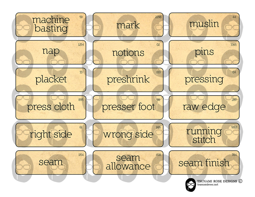 Junk Journal Labels, Printable Quote Set -8pg Digital Download- Sewing Ephemera, Ephemera Words, Scrapbook Titles, Fussy Cut, Sewing Journal