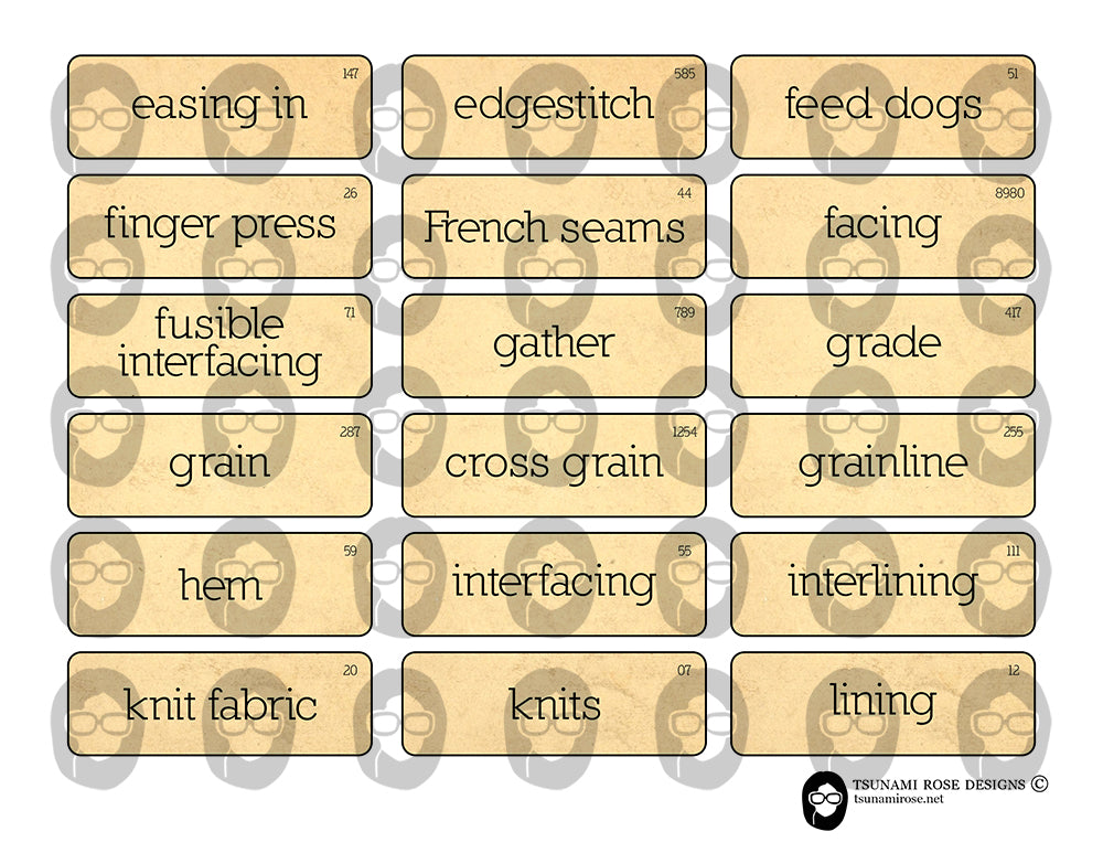Junk Journal Labels, Printable Quote Set -8pg Digital Download- Sewing Ephemera, Ephemera Words, Scrapbook Titles, Fussy Cut, Sewing Journal
