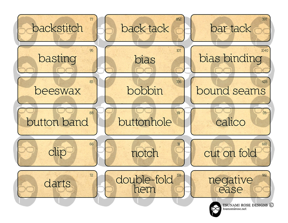 Junk Journal Labels, Printable Quote Set -8pg Digital Download- Sewing Ephemera, Ephemera Words, Scrapbook Titles, Fussy Cut, Sewing Journal