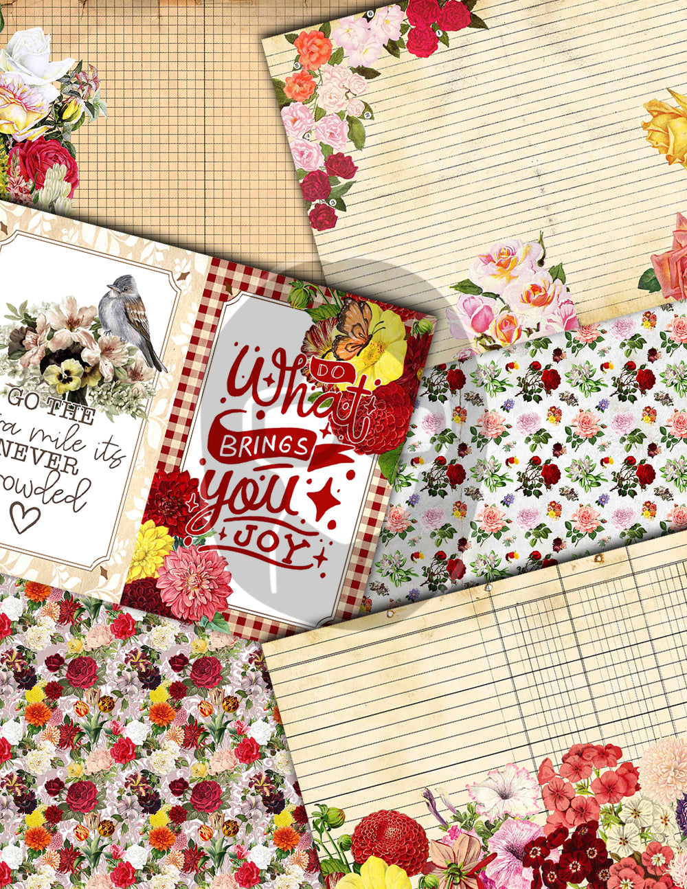 Vintage Junk Journal Kit, Printable Journal Bundle -40pg Digital Download- Affirmations Kit, Positive Quotes, Journaling Vintage Ephemera