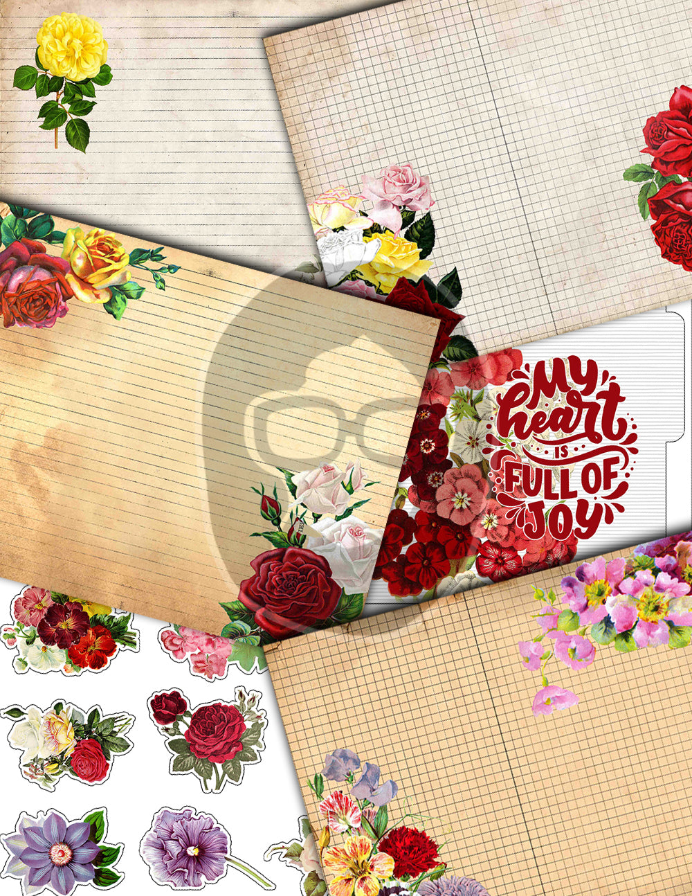 Vintage Junk Journal Kit, Printable Journal Bundle -40pg Digital Download- Affirmations Kit, Positive Quotes, Journaling Vintage Ephemera