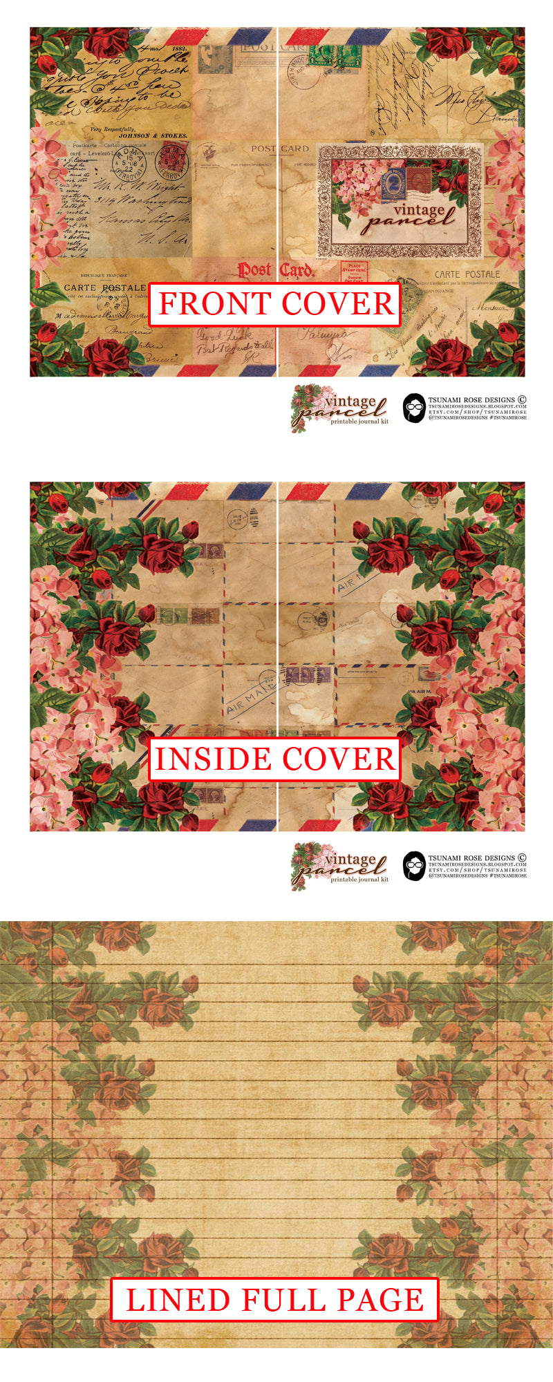 Writing Journals - Vintage Parcel - 26 Journal Pages, digital paper packs, grungy pages digital, lined notebook, digital journal kit