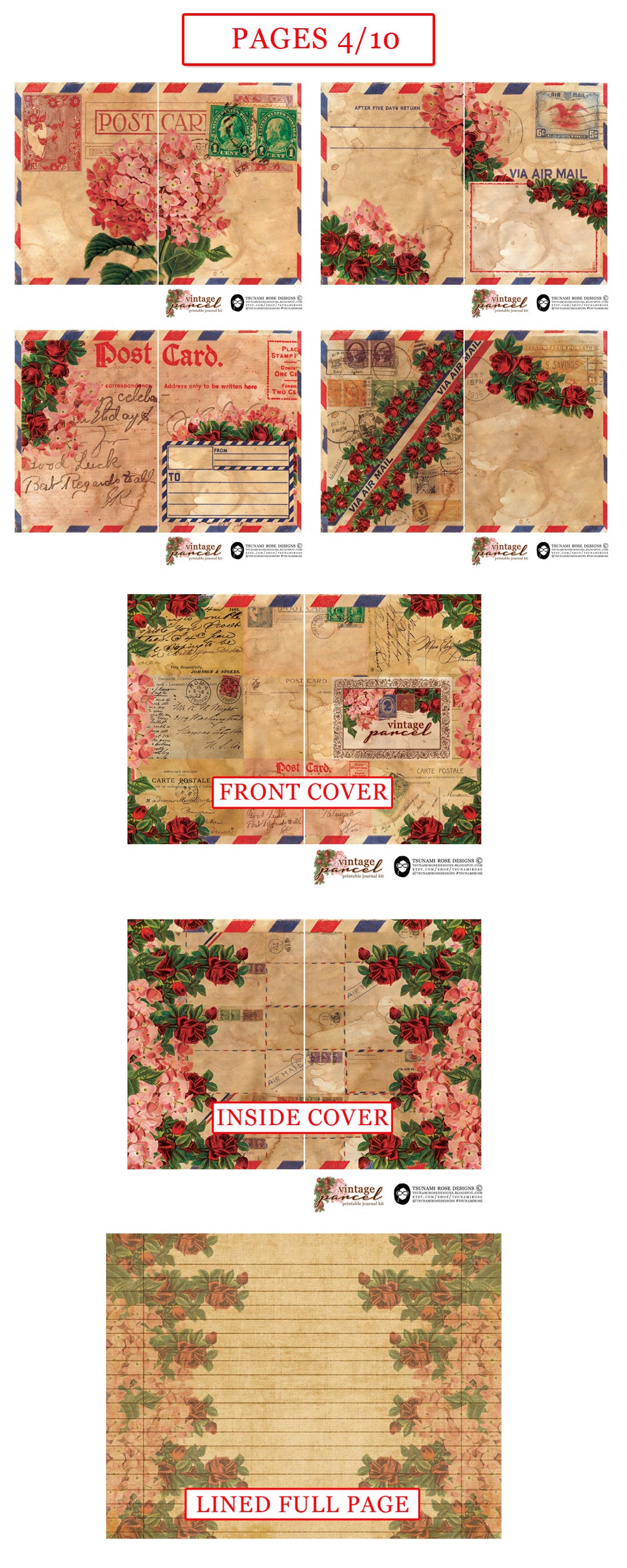 Writing Journals - Vintage Parcel - 26 Journal Pages, digital paper packs, grungy pages digital, lined notebook, digital journal kit