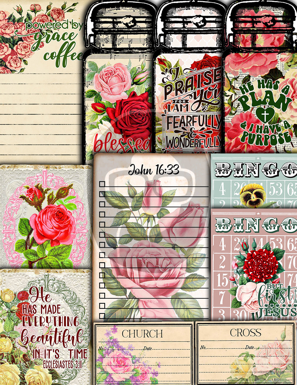 Scripture Journal Printable, Religious Quotes -40pg Digital Download- Faith Inspired, Catholic Notecards, Affirmation Cards, Devotional Kits
