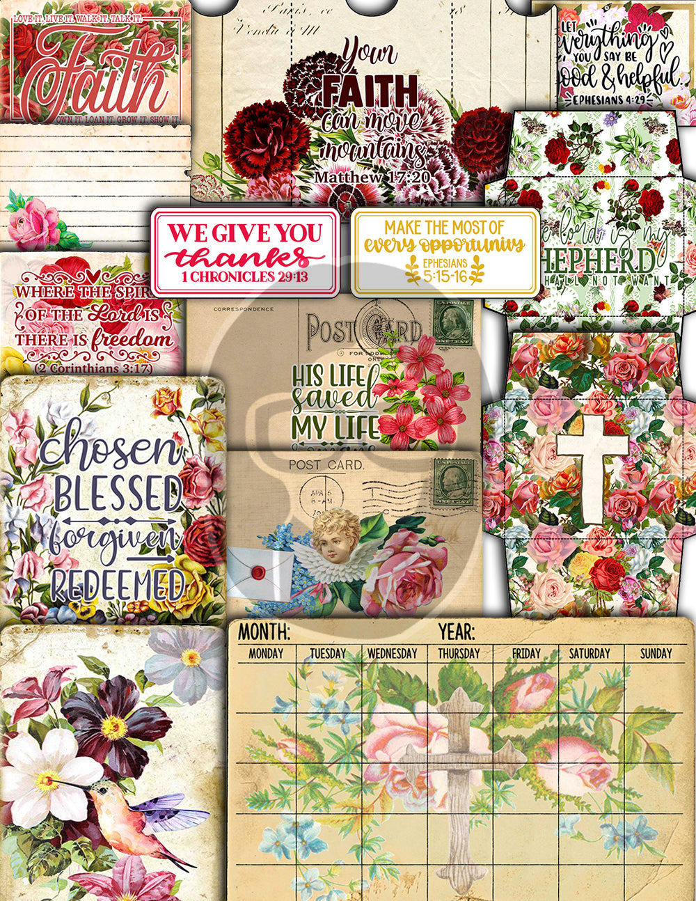 Scripture Journal Printable, Religious Quotes -40pg Digital Download- Faith Inspired, Catholic Notecards, Affirmation Cards, Devotional Kits
