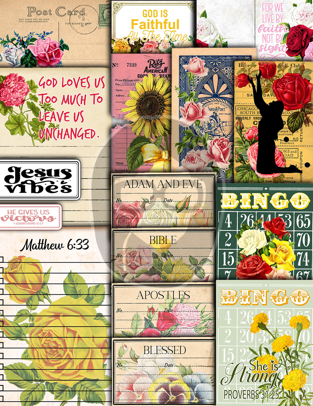 Scripture Journal Printable, Religious Quotes -40pg Digital Download- Faith Inspired, Catholic Notecards, Affirmation Cards, Devotional Kits