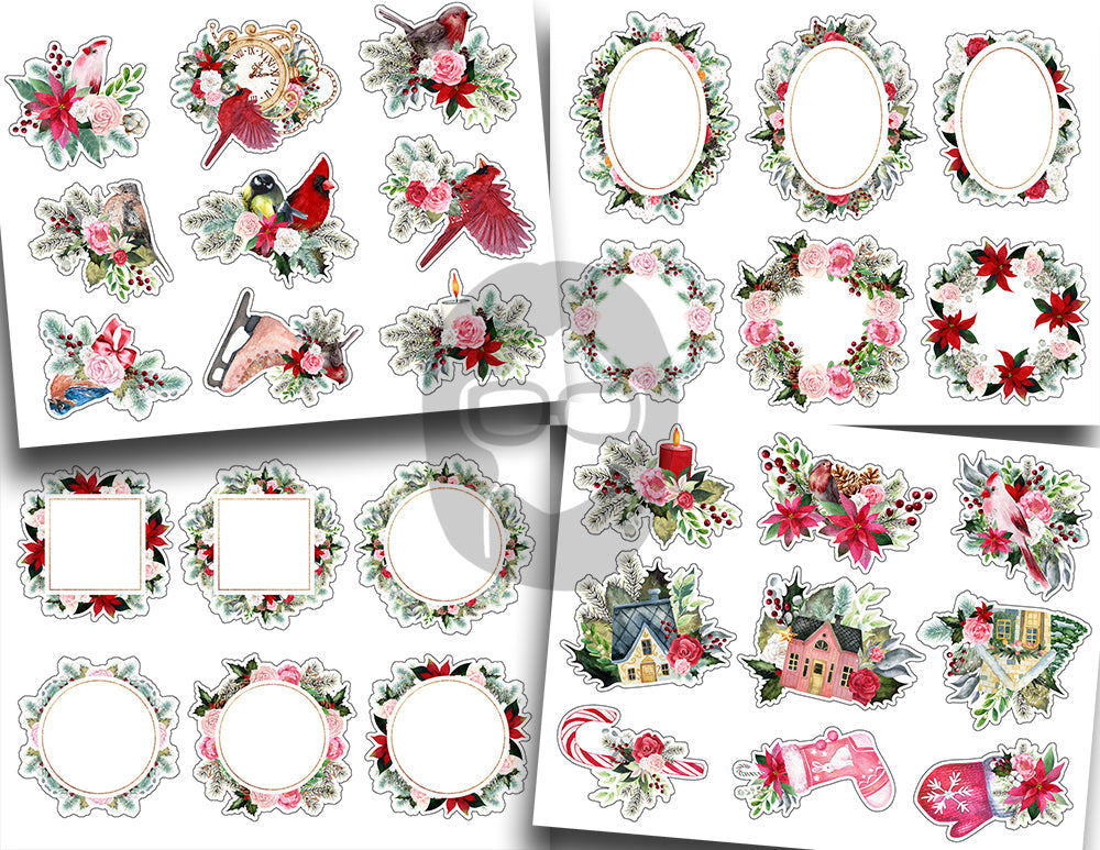 Fussy Cut Christmas Ephemera -16pg Digital Download- Pink Christmas, Scrapbook Cutouts, Junk Journal Collage Sheets, December Clipart