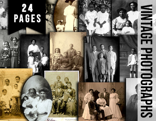 African American Ephemera, Vintage Photographs -24pg Digital Download- Junk Journal Kit, Black History, Victorian Family Portraits, Children