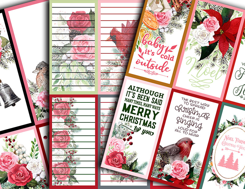 Journaling Spot Printables, Christmas Junk Journal Ephemera -18pg Digital Download- Christmas Quotes, Pink Christmas, Lined Paper, Vintage