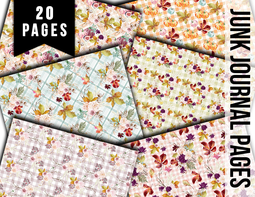 Fall Digital Paper, Autumn Journal Printables -20pg Digital Download- Fall Flowers, Lined Journal Pages, Fall Pattern Paper, Scrapbook Paper