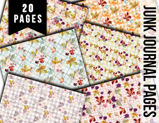 Fall Digital Paper, Autumn Journal Printables -20pg Digital Download- Fall Flowers, Lined Journal Pages, Fall Pattern Paper, Scrapbook Paper